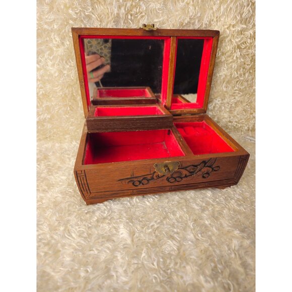Vintage Asian Hand Carved Wooden Jewelry Box - Picture 7 of 14